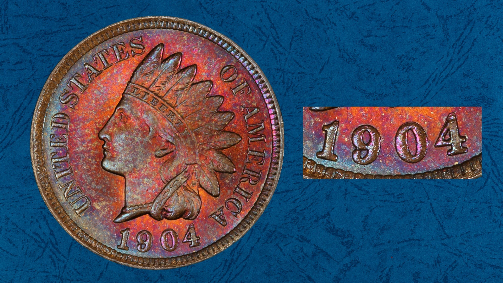 Side-by-side comparison of normal 1904 Indian Head Penny date versus RPD FS-301 variety showing doubled digit impressions