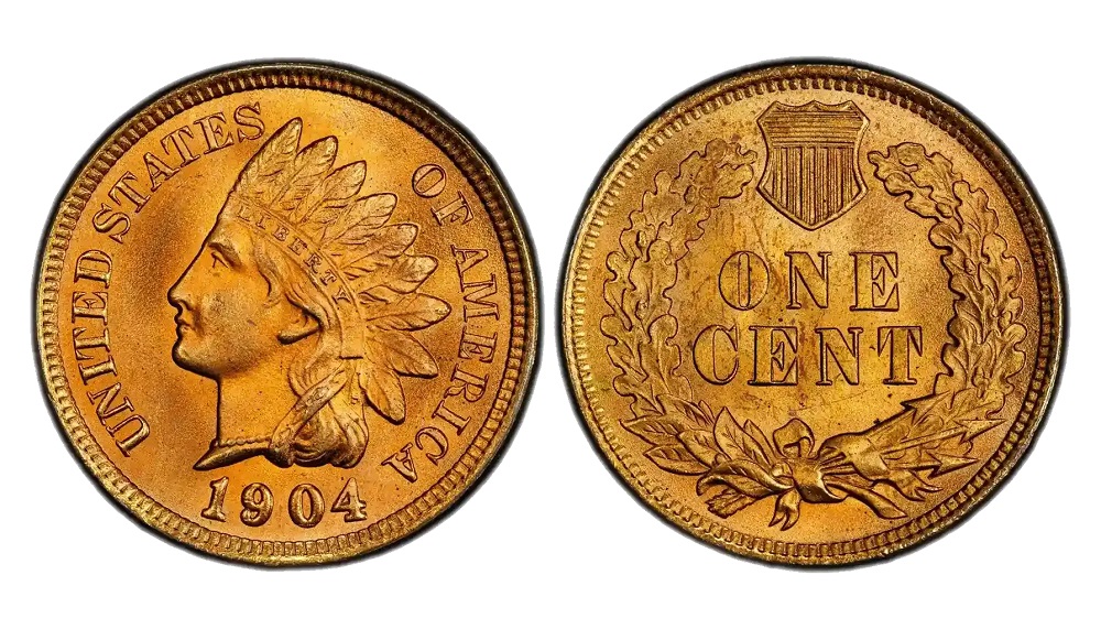 1904 Indian Head Penny CUD die break variety showing raised metal blob at the rim from a major die crack