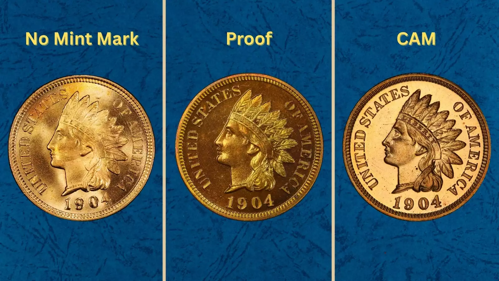 Philadelphia Mint circa 1904 or group of 1904 Indian Head Penny specimens arranged by grade